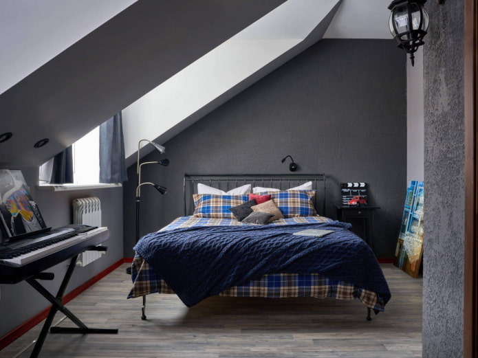 interior of an attic bedroom for a guy