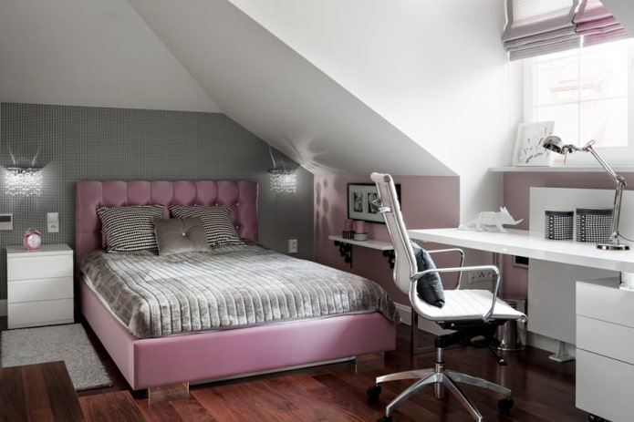 interior of an attic bedroom for a girl