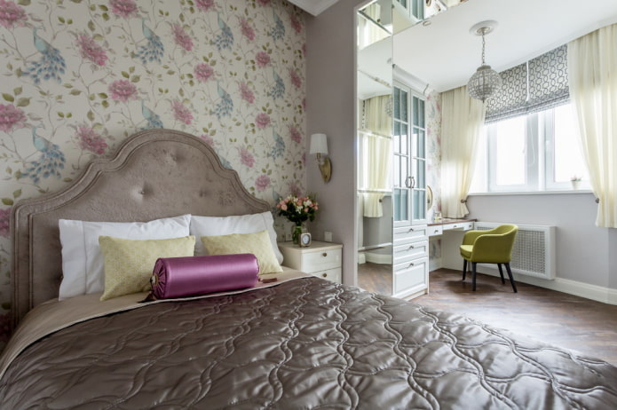 arrangement of furniture in the bedroom combined with a loggia