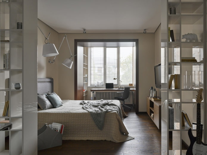 arrangement of furniture in the bedroom combined with a loggia