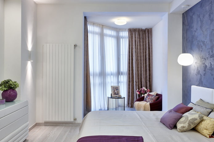 decor and lighting in the bedroom combined with a loggia