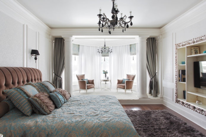 bedroom with a balcony in a classic style