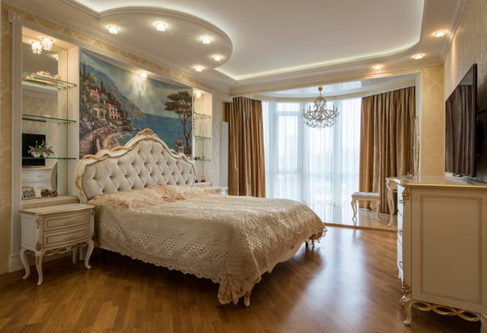 decor and lighting in the bedroom combined with a loggia