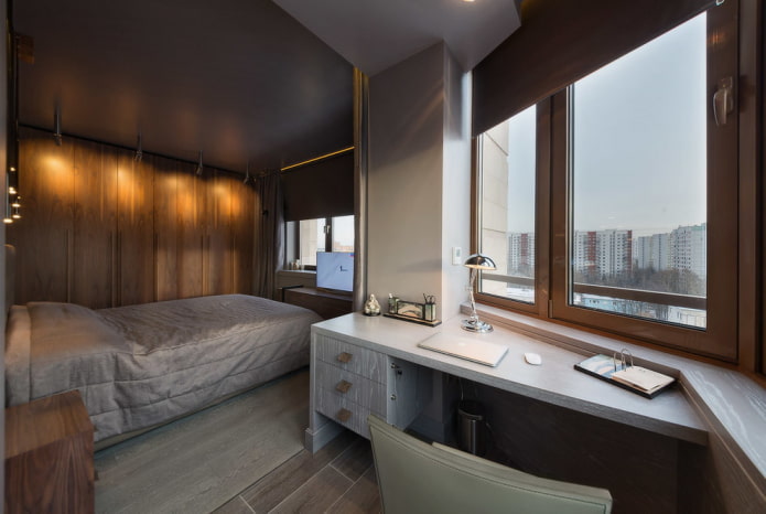 arrangement of furniture in the bedroom combined with a loggia
