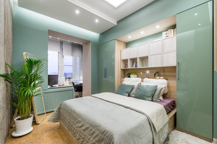 decor and lighting in the bedroom combined with a loggia