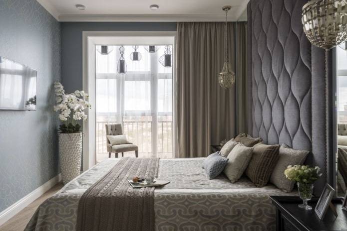 decor and lighting in the bedroom combined with a loggia