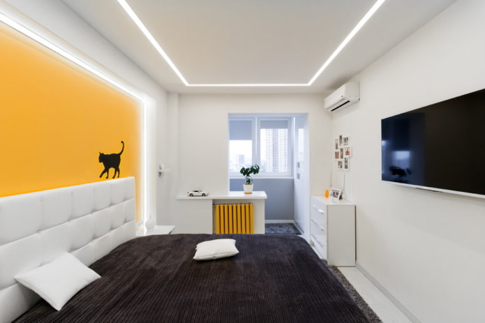 interior design of a bedroom combined with a loggia