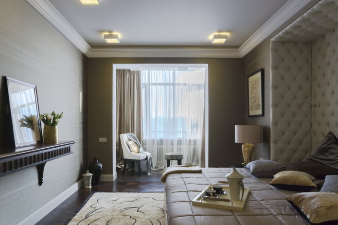 interior design of a bedroom combined with a loggia