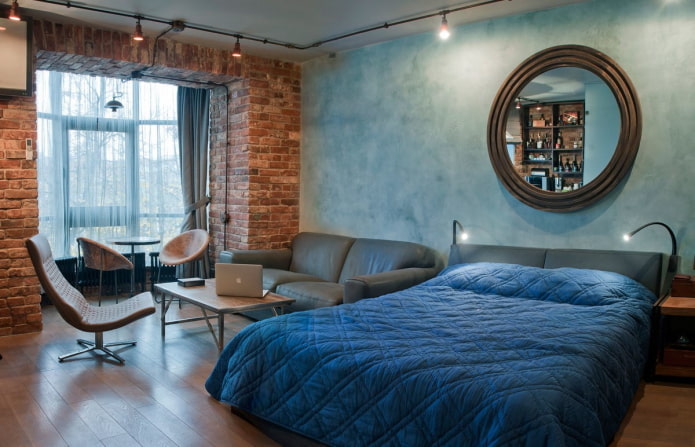 bedroom with a balcony in a loft style