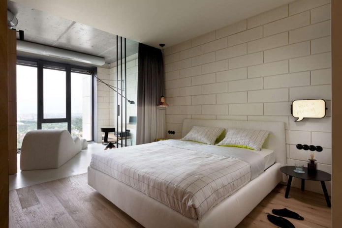 interior design of a bedroom combined with a loggia