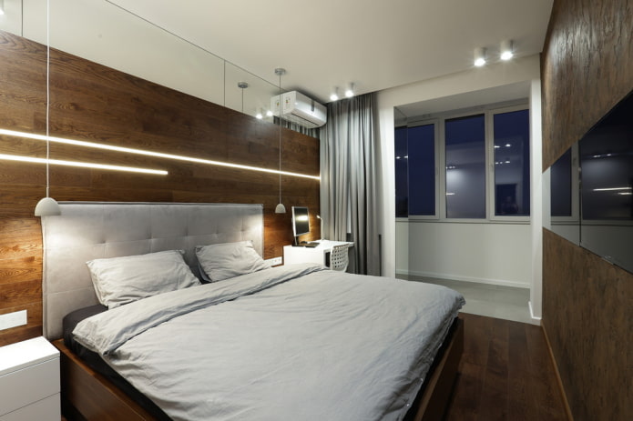 bedroom with a balcony in a minimalist style