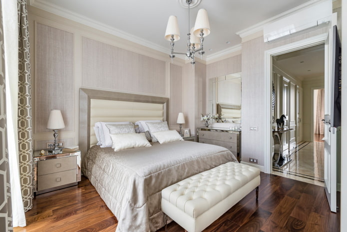 finishing in the interior of a beige bedroom