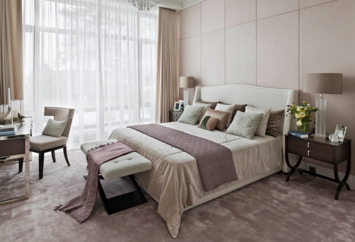 finishing in the interior of a beige bedroom