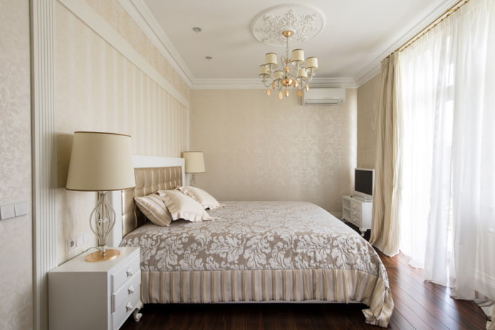 finishing in the interior of a beige bedroom