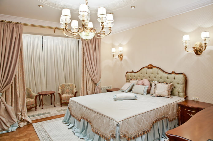 interior of a beige bedroom in a classic style