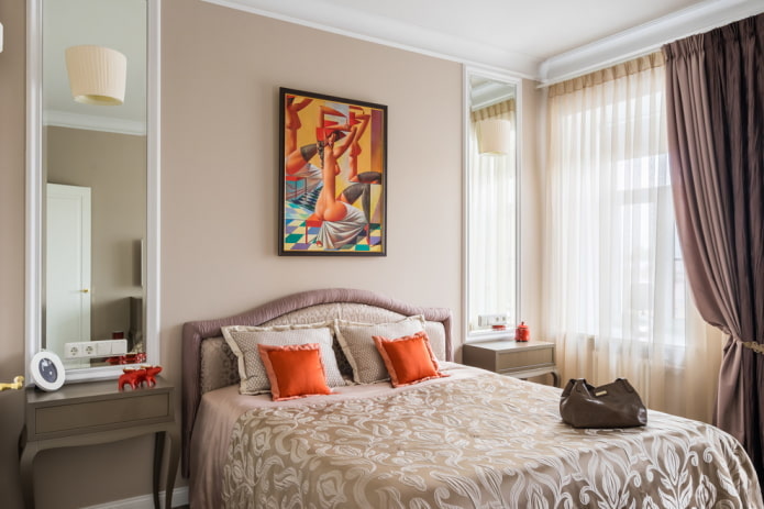 curtains in the interior of a beige bedroom