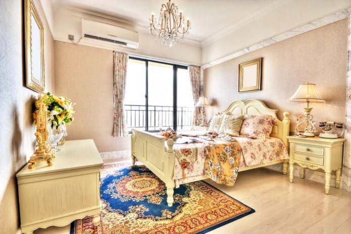 interior of a beige bedroom in the Provence style