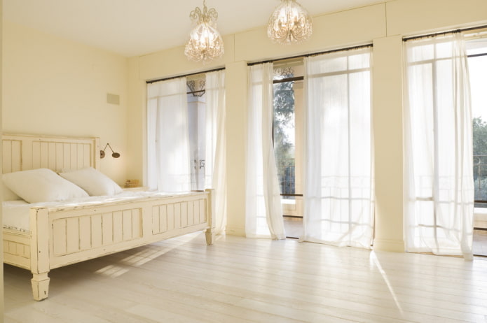 curtains in the interior of a beige bedroom