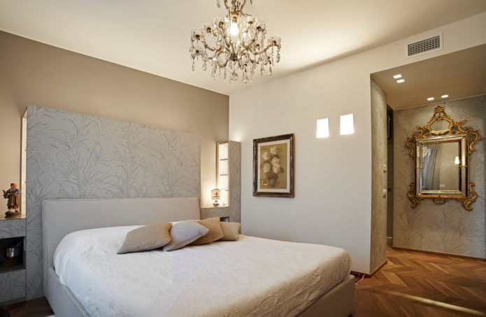 decor and lighting in the interior of a beige bedroom