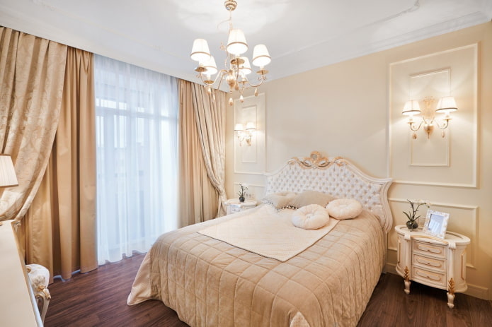 curtains in the interior of a beige bedroom