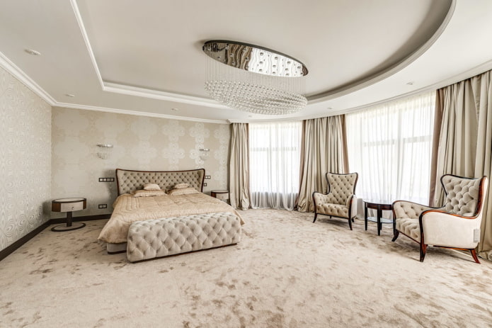 finishing in the interior of a beige bedroom
