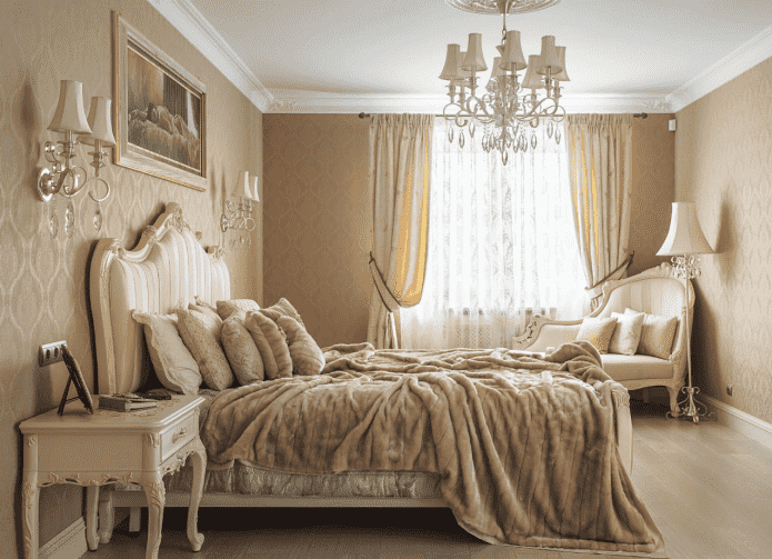 interior of a beige bedroom in a classic style