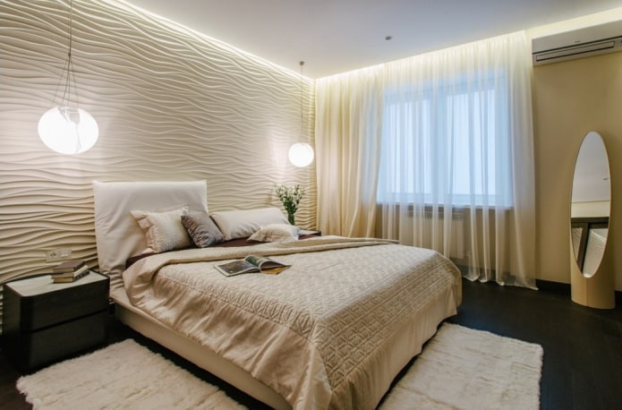 decor and lighting in the interior of a beige bedroom