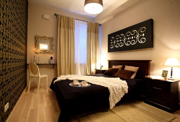black and beige bedroom interior