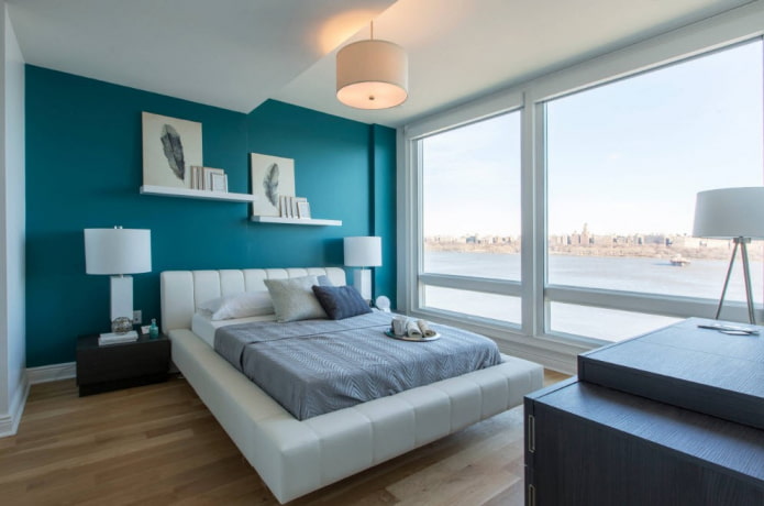 turquoise bedroom in a minimalist style