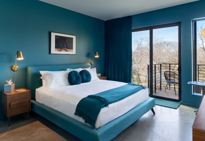 lighting in the interior of a turquoise bedroom