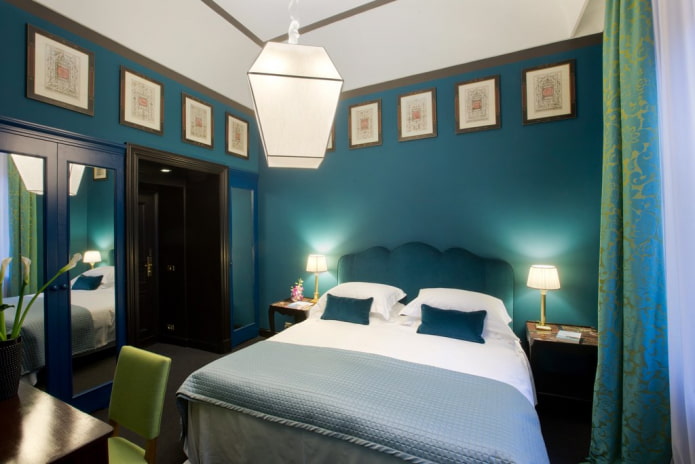 lighting in the interior of a turquoise bedroom