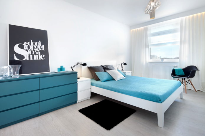 turquoise bedroom in a minimalist style
