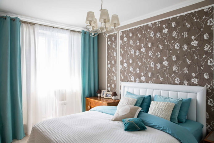 brown and blue bedroom interior