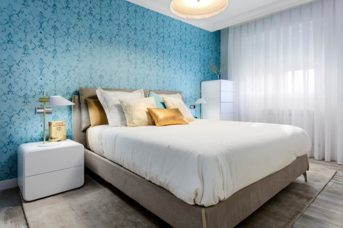 furniture in the interior of a blue bedroom