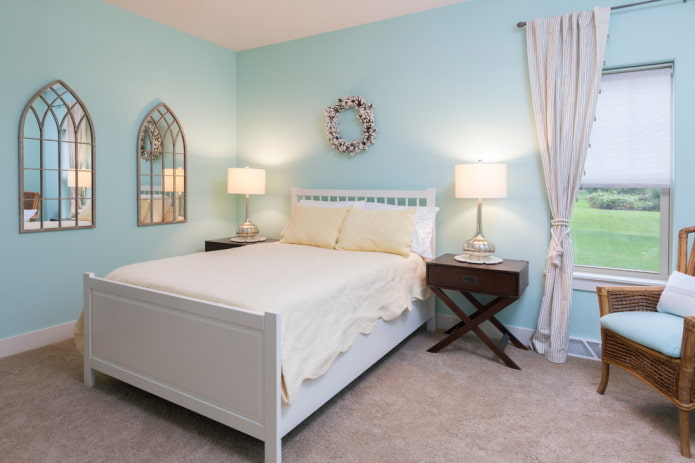 shades of blue in the bedroom interior