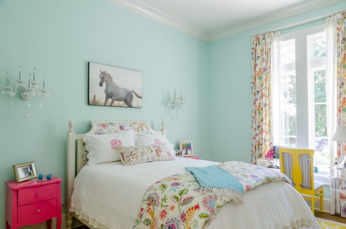shades of blue in the bedroom interior