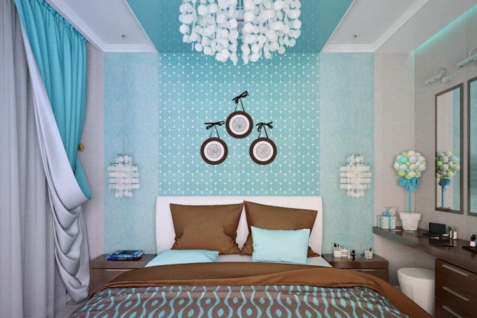 brown and blue bedroom interior