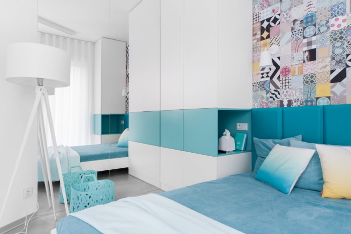 interior of a blue bedroom in a minimalist style