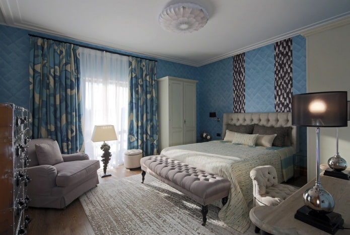 shades of blue in the bedroom interior
