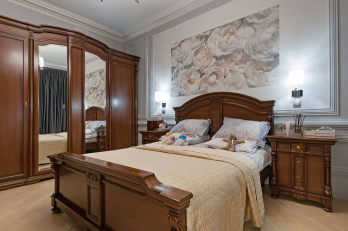 furniture and accessories in the bedroom in a classic style