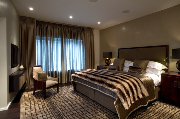 bedroom interior in brown tones