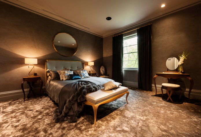 bedroom interior in brown tones