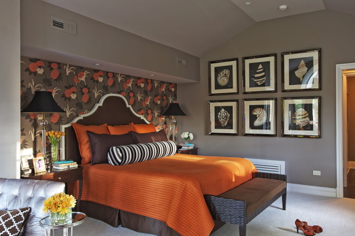 brown bedroom interior with bright accents