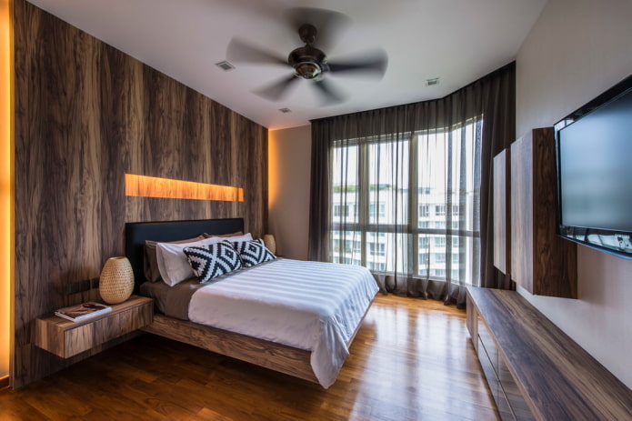 curtains in the interior of a brown bedroom