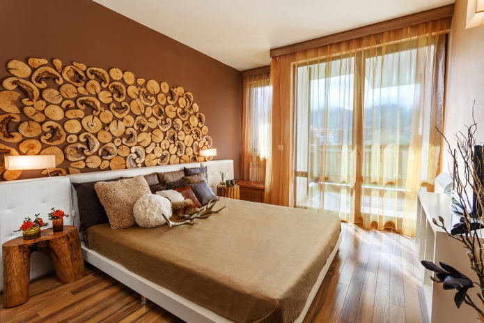 curtains in the interior of a brown bedroom