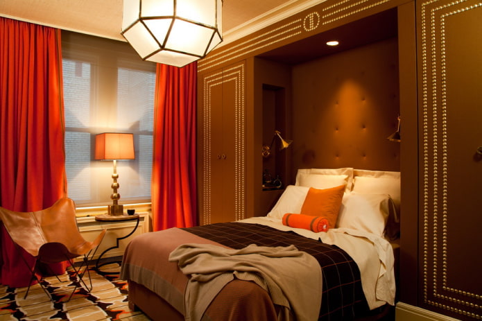 curtains in the interior of a brown bedroom