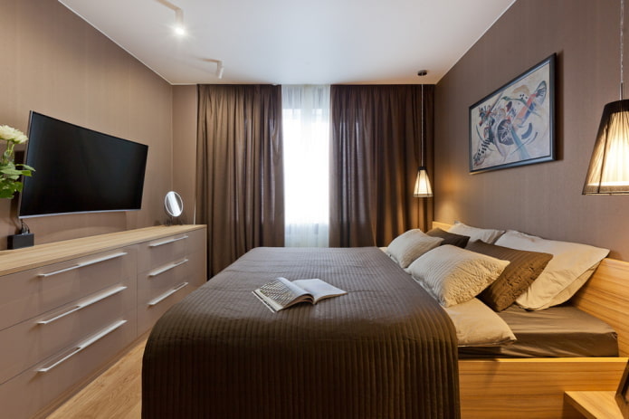 furniture in the interior of a brown bedroom