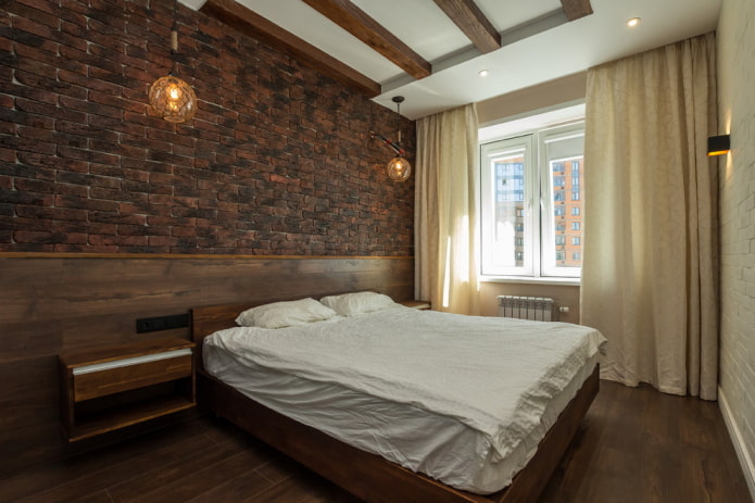 brown bedroom interior in loft style