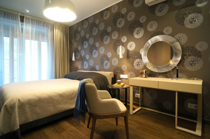 furniture in the interior of a brown bedroom