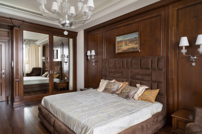 finishing in the interior of a brown bedroom